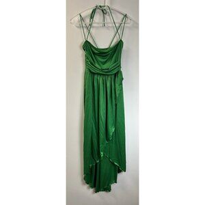 Vtg 70s Funky Sexy Halter Kelly Green Asymmetrical Halter Disco Dress 5 💚
